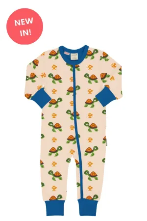 Maxomorra Organic Children's Rompersuit -Turtle Long Sleeved