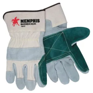 MCR Safety Sidekick Double Select Side Leather Gloves, Medium, Gray/White/Dark Green, 16012MN
