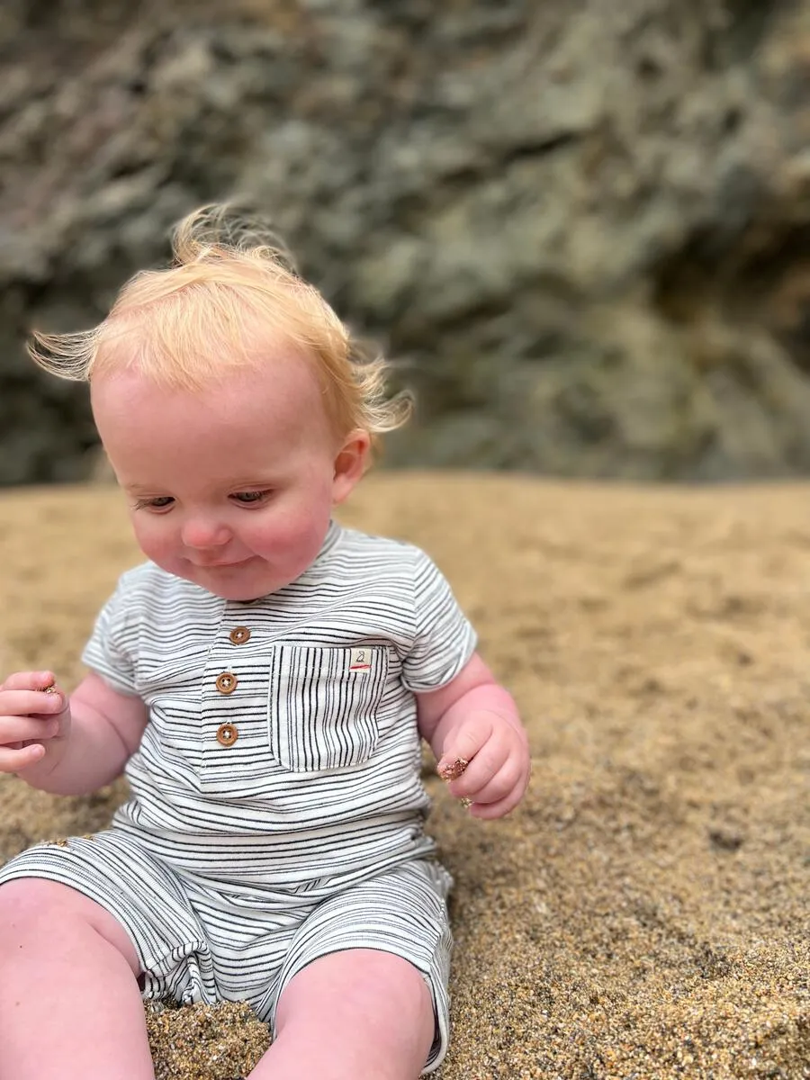 Me & Henry Camborne Romper in Black / White Stripe