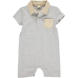 Me & Henry Saltash Polo Romper in Grey & White Stripe
