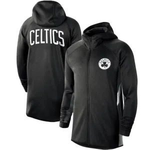 Men Boston Heathered Black Celtics Authentic Showtime Therma Flex Performance Full-Zip Hoodie