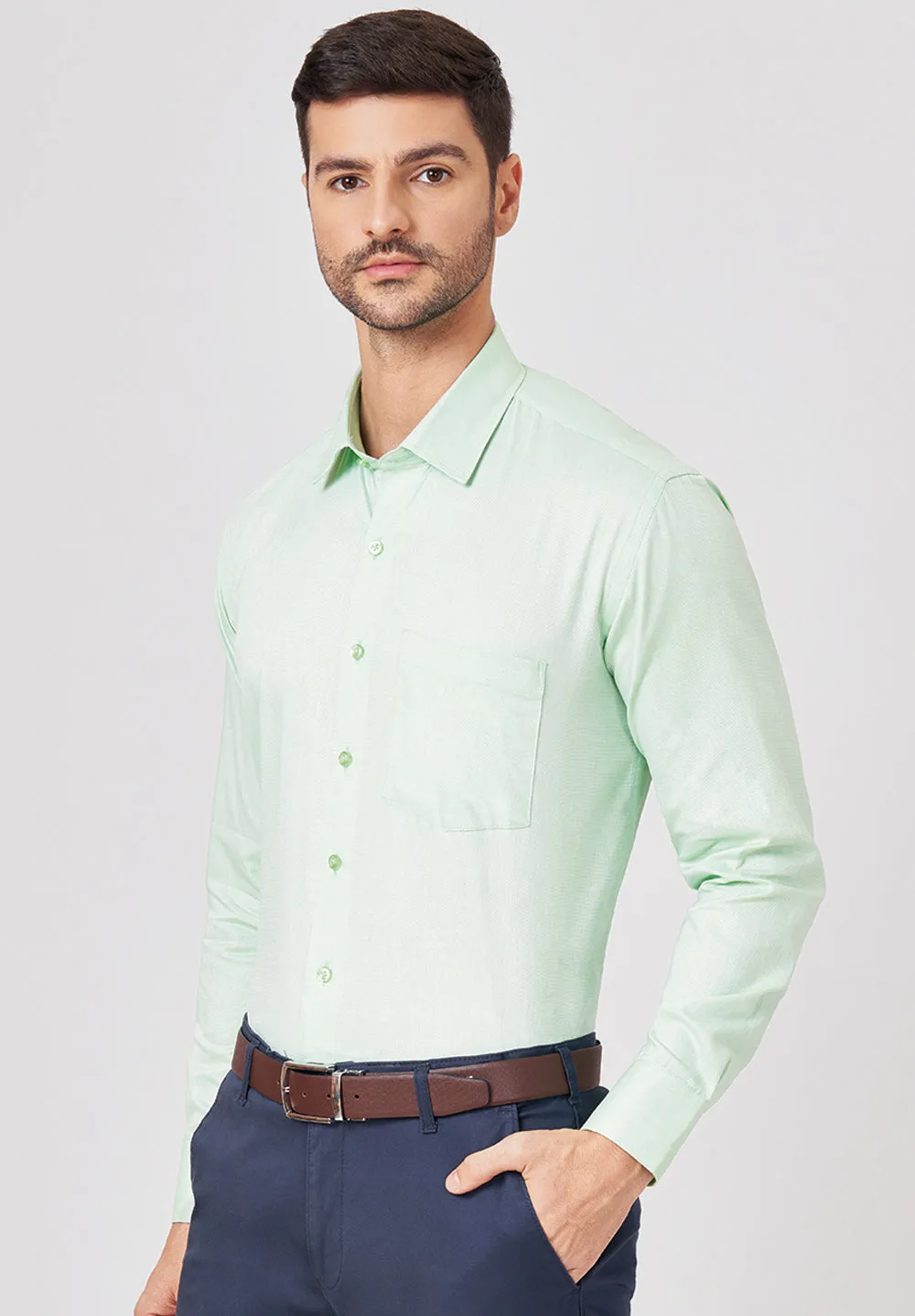 Men Green Regular Fit Formal Shirt