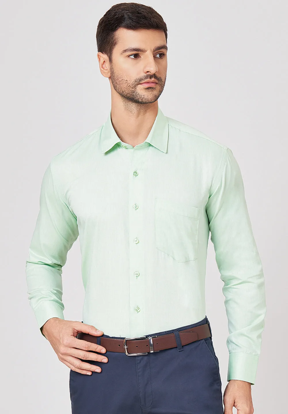Men Green Regular Fit Formal Shirt