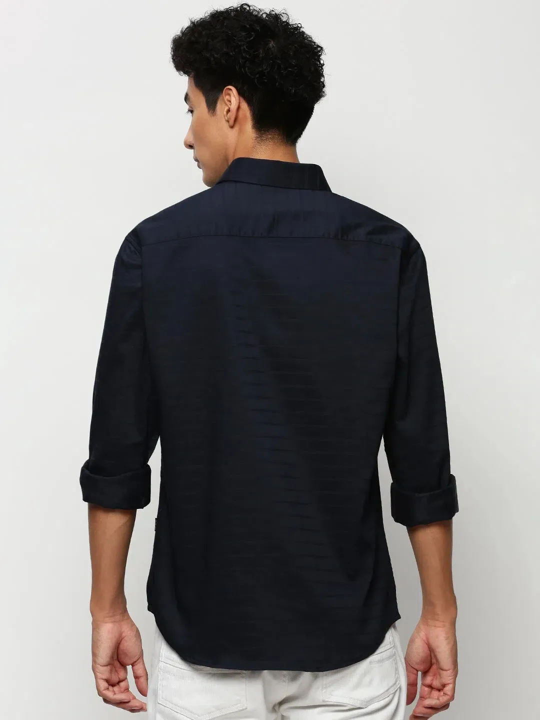 Men Navy Striped Casual Casual Shirts-TRUJETTWILL-5489-Navyblue