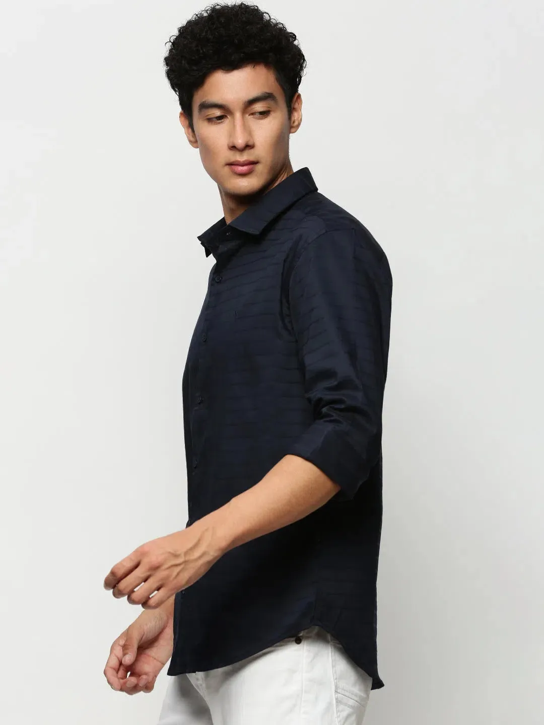 Men Navy Striped Casual Casual Shirts-TRUJETTWILL-5489-Navyblue