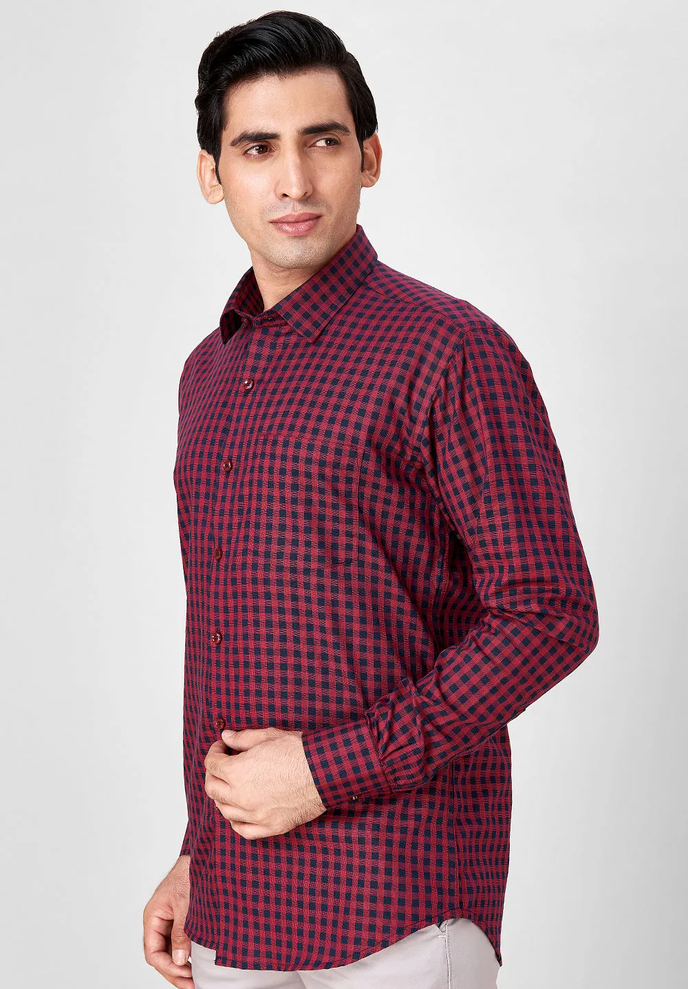 Men Red Slim Fit Full Sleeve Formal Shirt