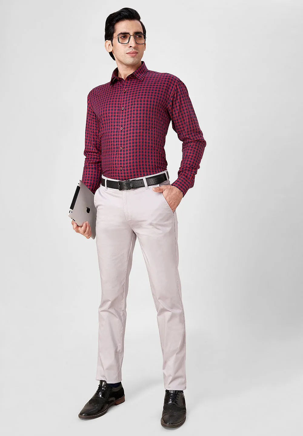 Men Red Slim Fit Full Sleeve Formal Shirt