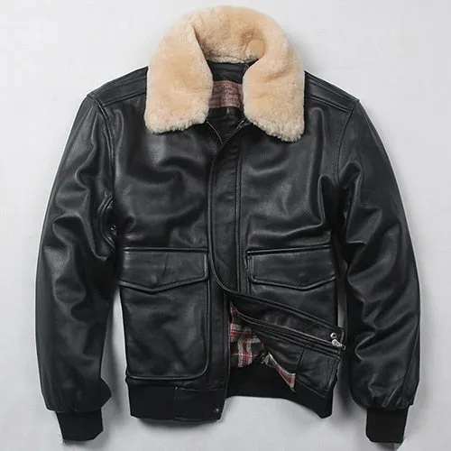 Men Sheepskin Coat Genuine Leather Jacket