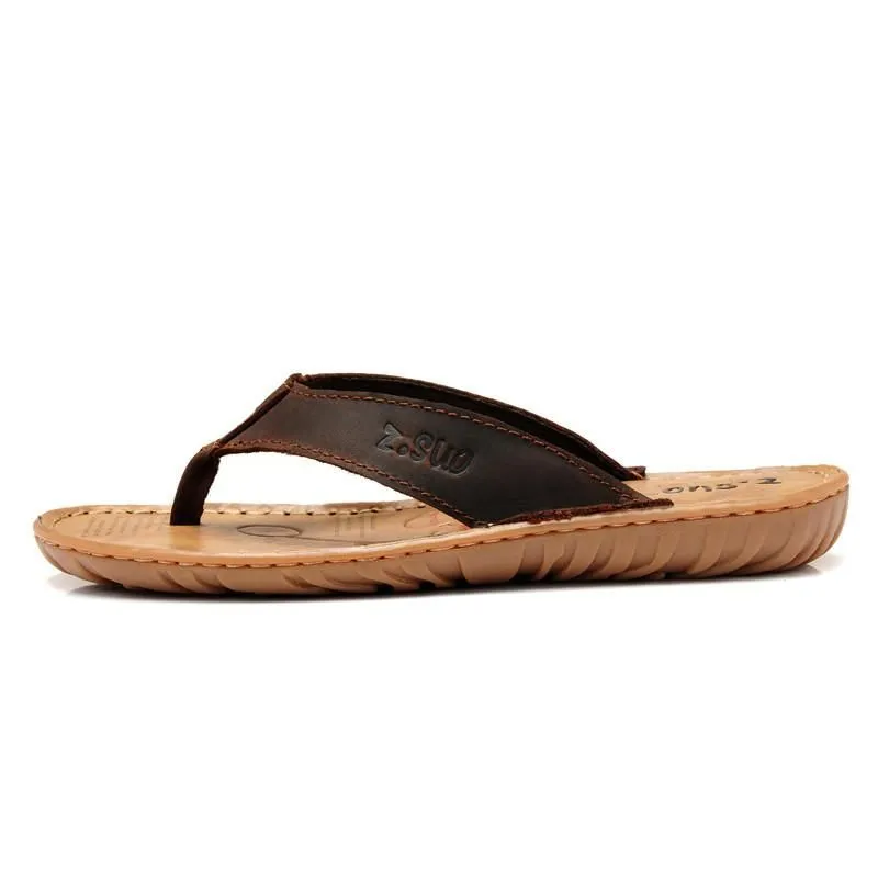 Men's Genuine Leather Flip Flops Up To Size 13