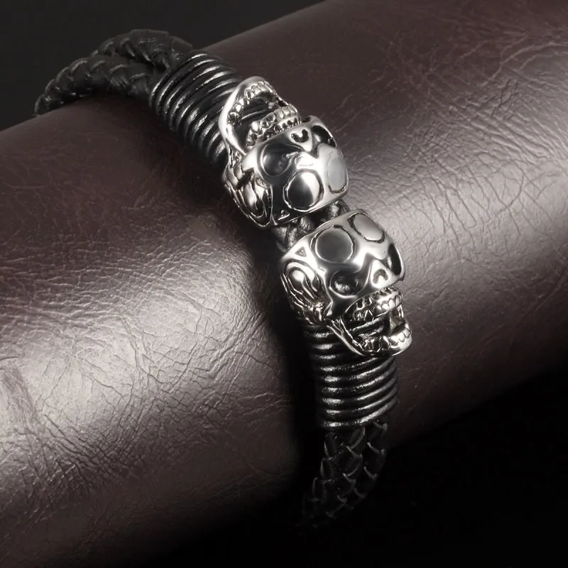 Men's Leather Cuff Skull Bracelet