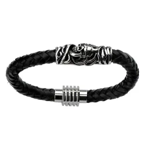 Men's Stainless Steel Skull Black Braided Leather Bracelet