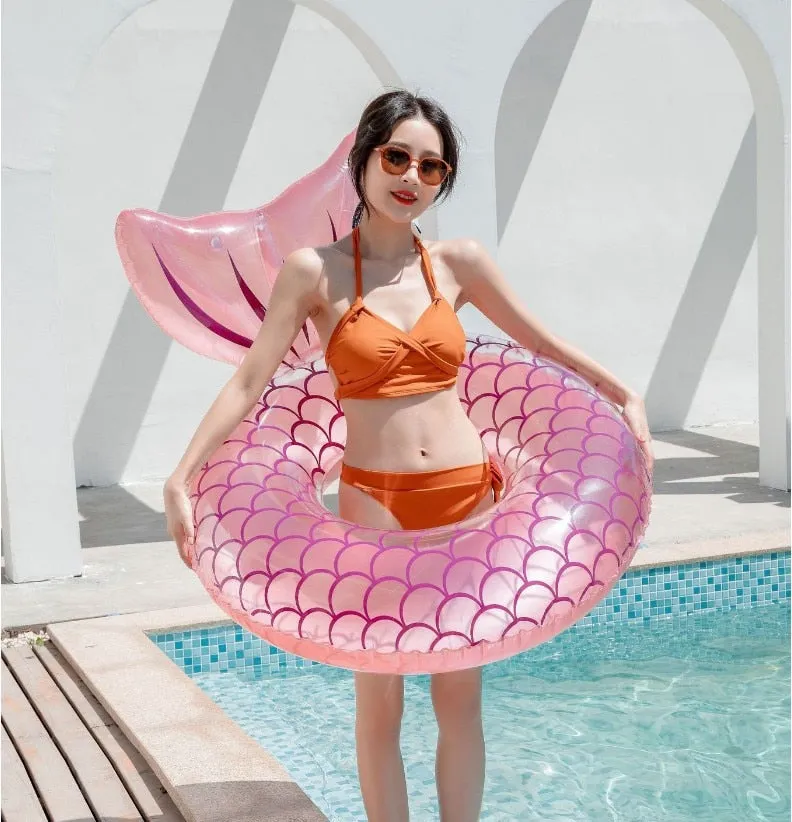 Mermaid Backrest Swimming Ring Beach Pool Party Inflatable Toy