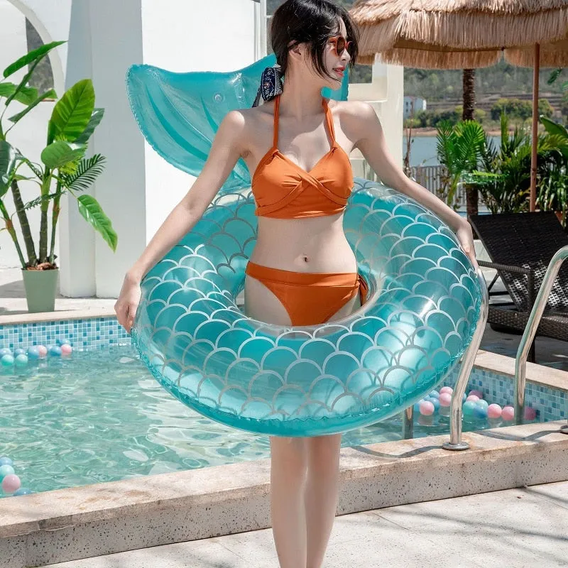 Mermaid Backrest Swimming Ring Beach Pool Party Inflatable Toy