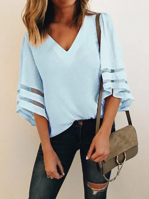 Mesh Patchwork 3/4 Sleeve Shirt