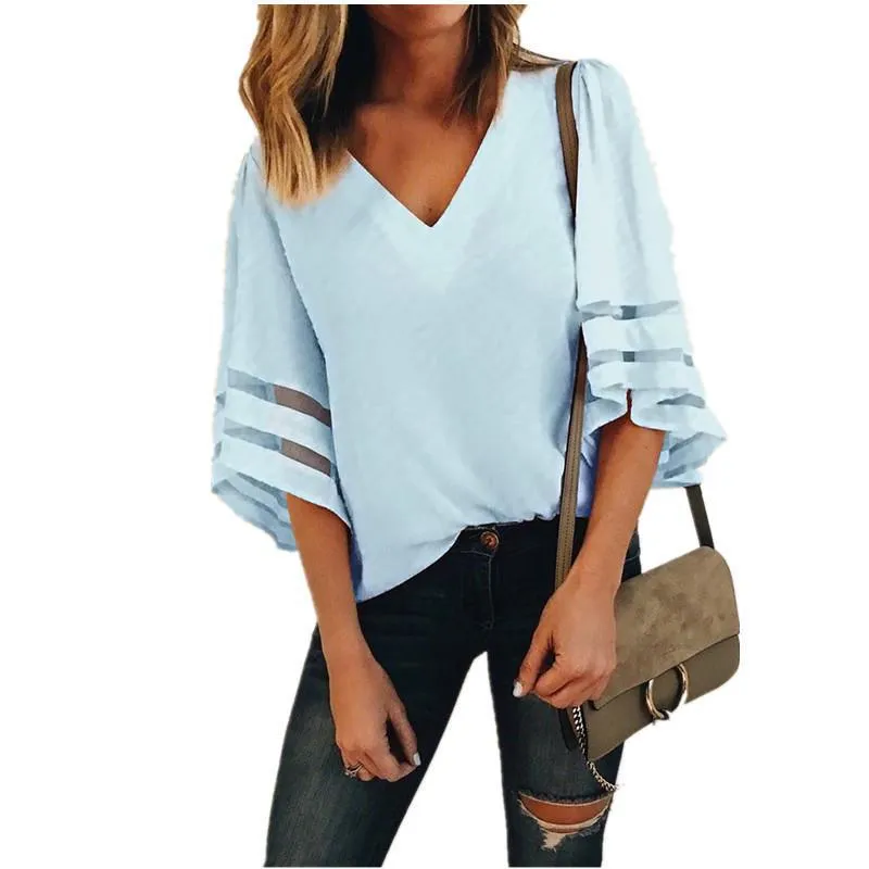 Mesh Patchwork 3/4 Sleeve Shirt