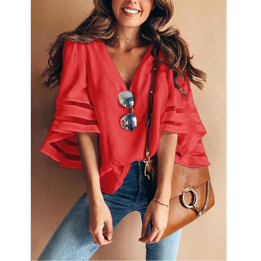 Mesh Patchwork 3/4 Sleeve Shirt
