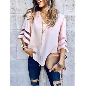 Mesh Patchwork 3/4 Sleeve Shirt