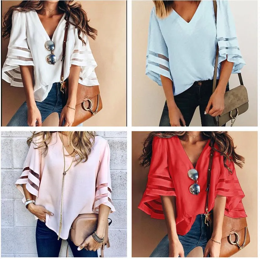 Mesh Patchwork 3/4 Sleeve Shirt