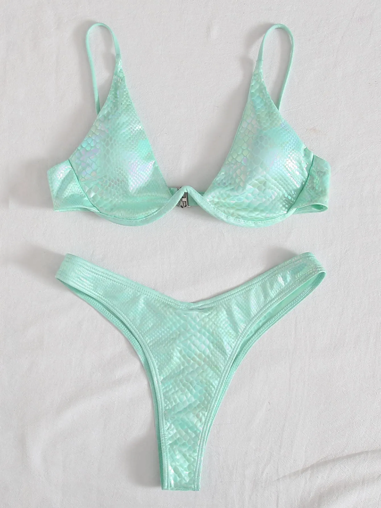 Metallic Underwire High Leg Bikini