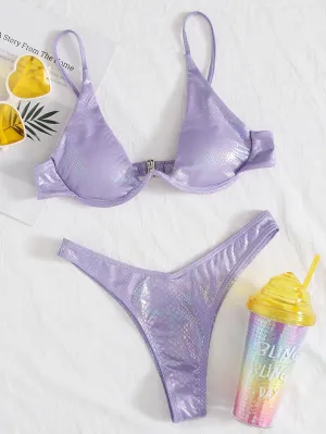 Metallic Underwire High Leg Bikini