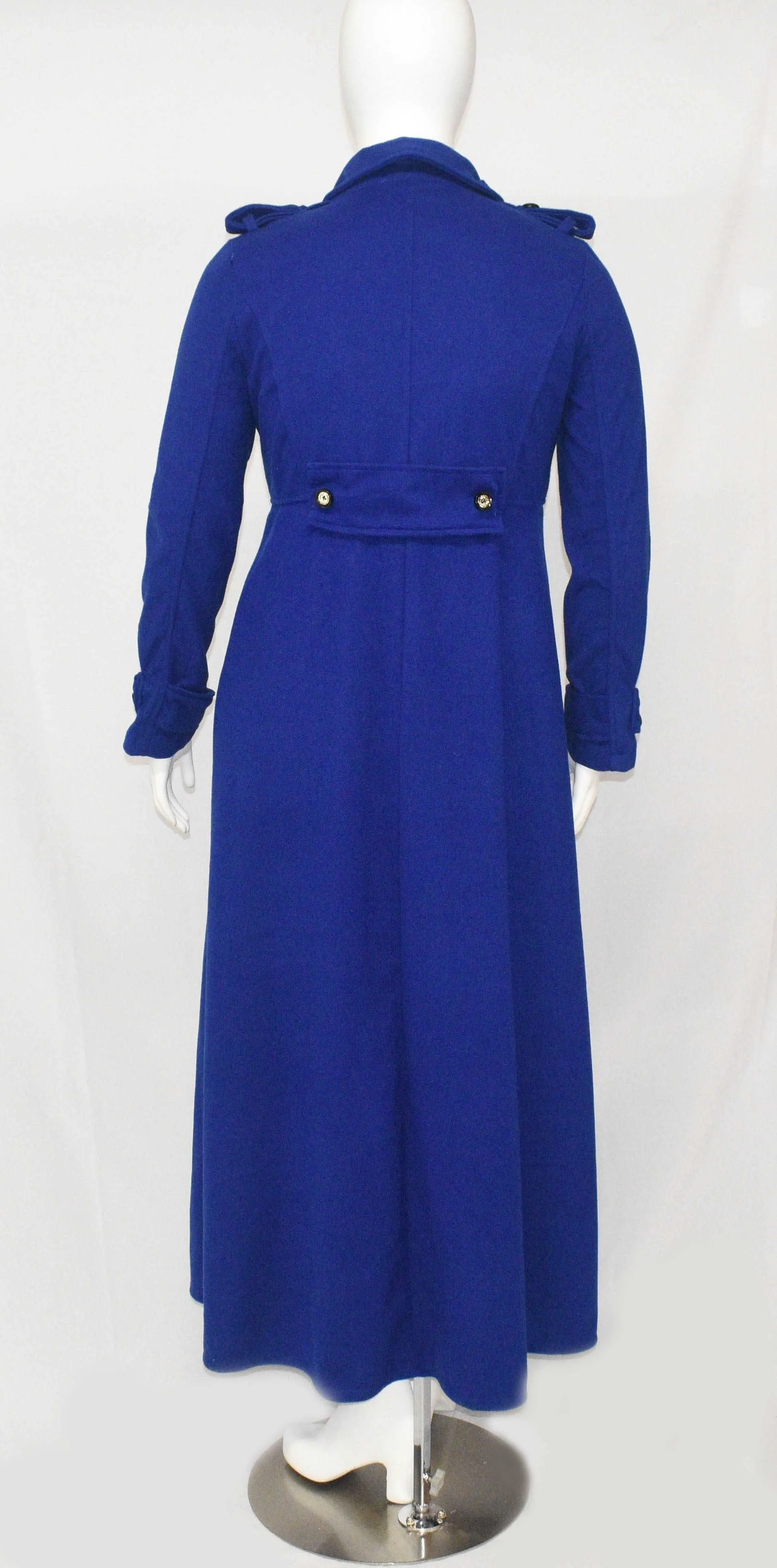 Midi Length Blue Winter Dress Coat Jacket with Half Way Button