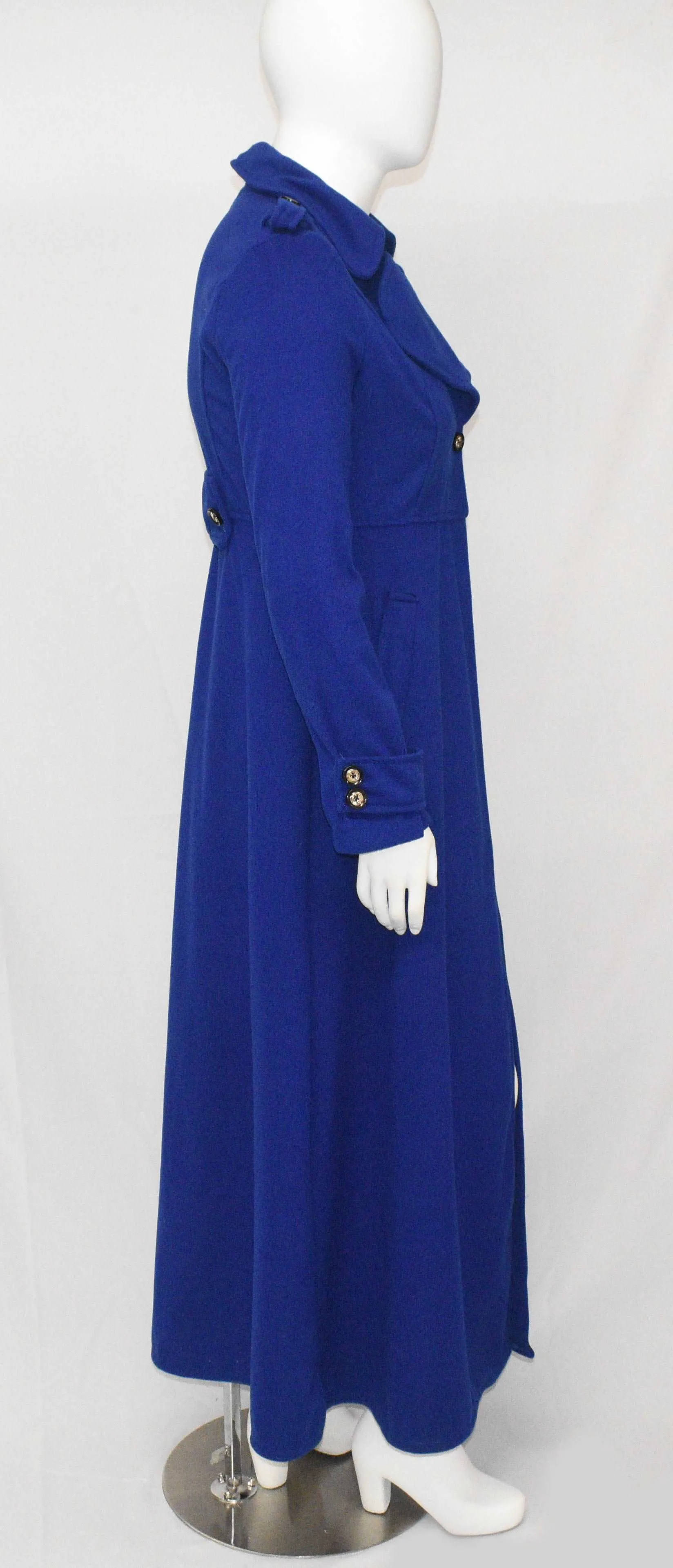 Midi Length Blue Winter Dress Coat Jacket with Half Way Button