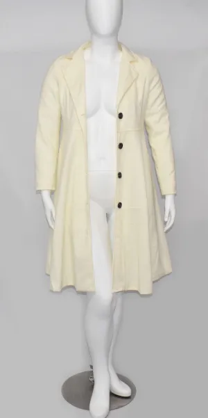 Midi Length White Winter Dress Coat With Center Button