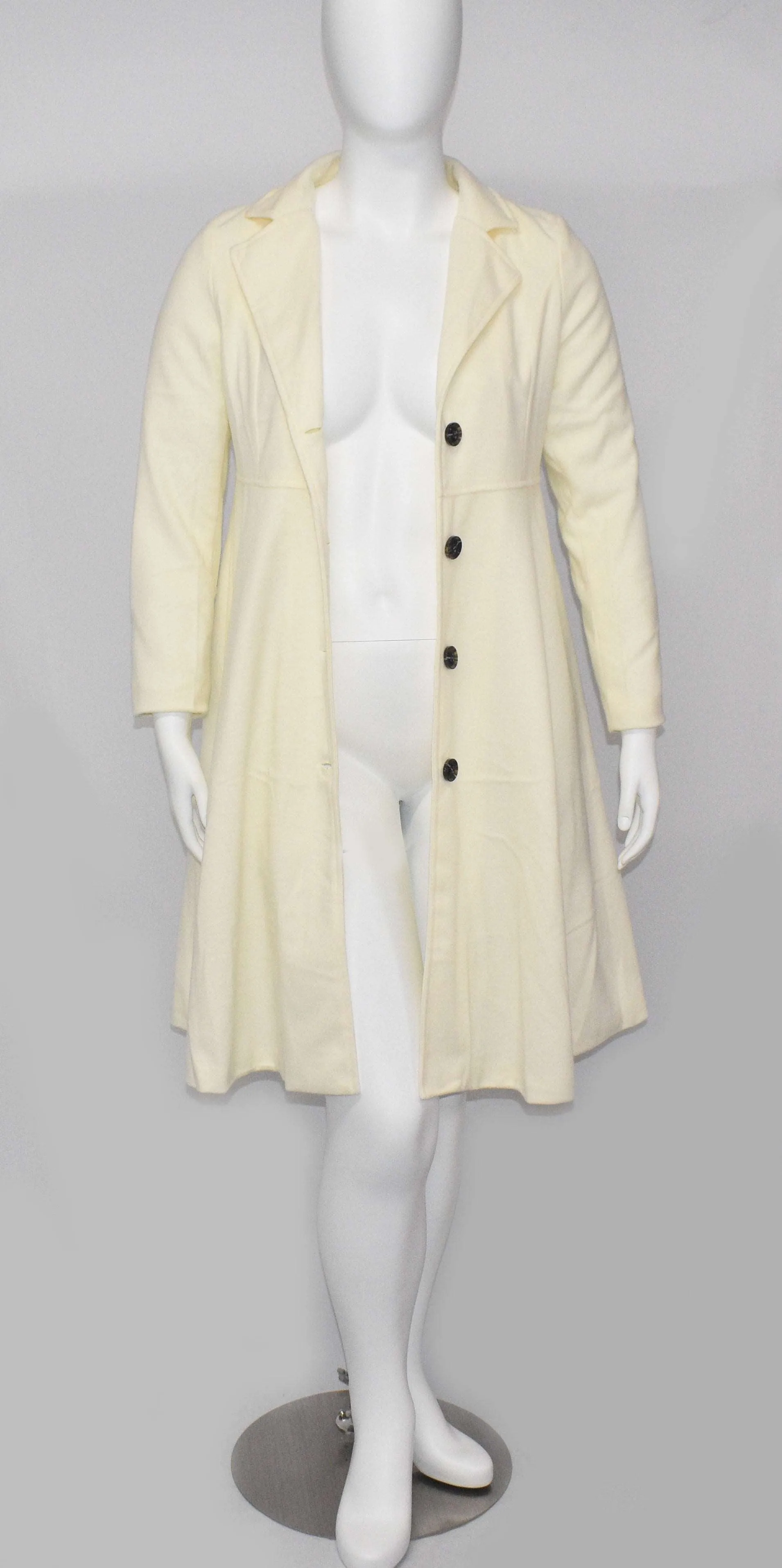 Midi Length White Winter Dress Coat With Center Button