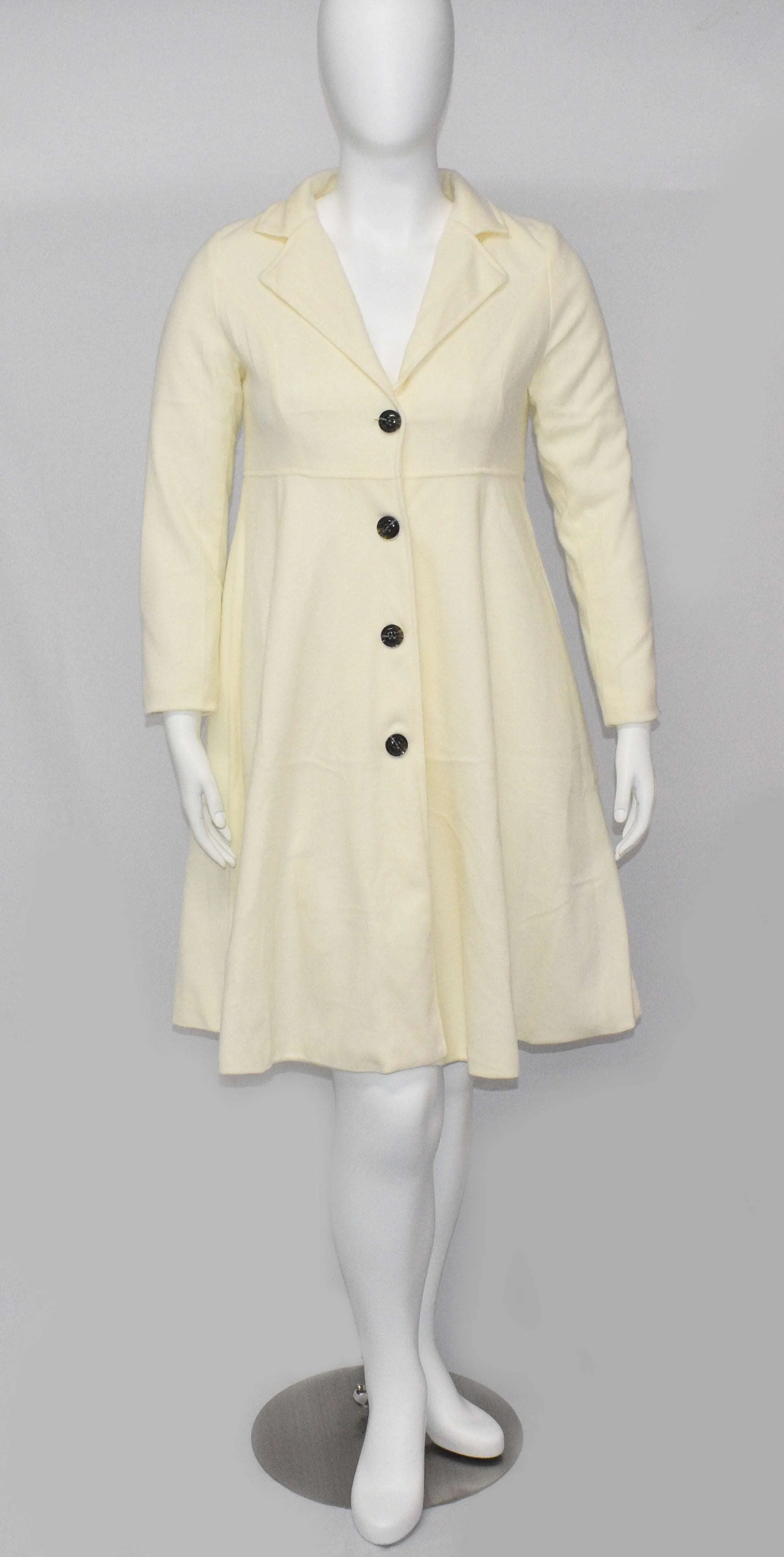 Midi Length White Winter Dress Coat With Center Button