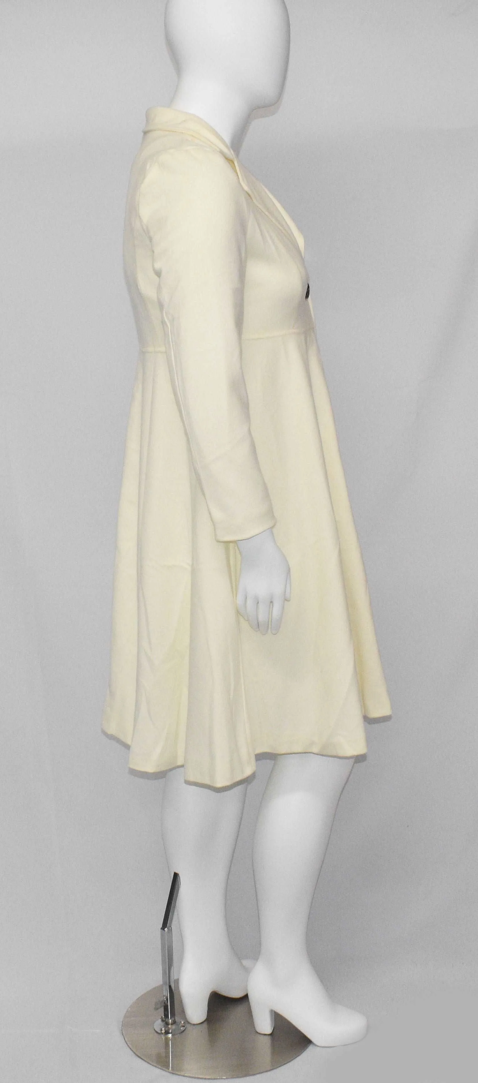 Midi Length White Winter Dress Coat With Center Button