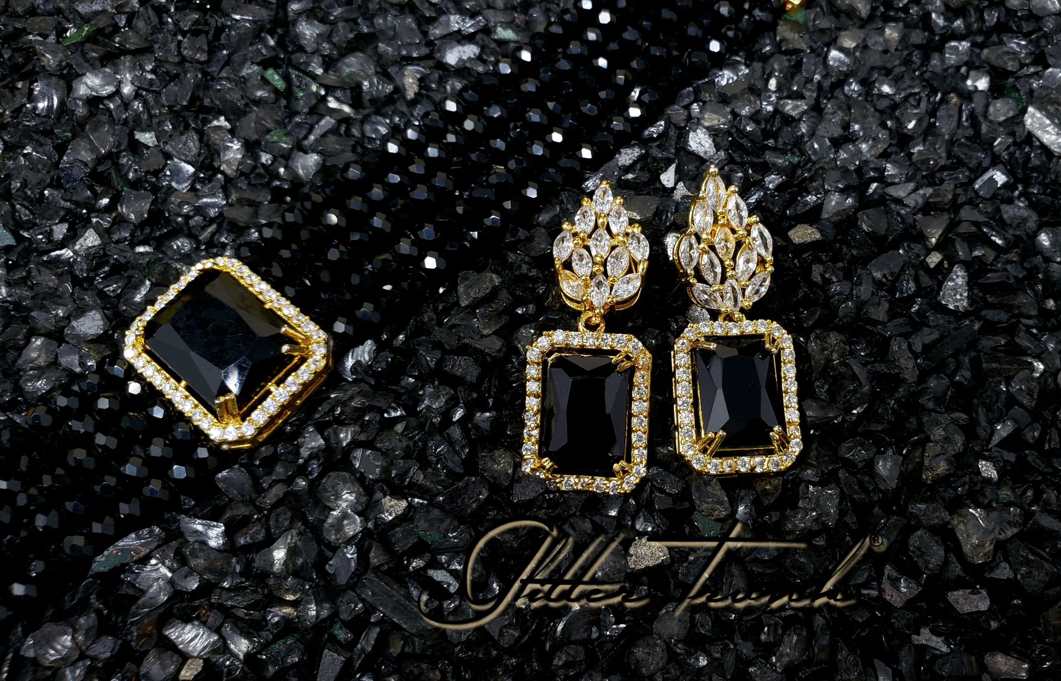 Mila Black Stone Chokers with American Diamond