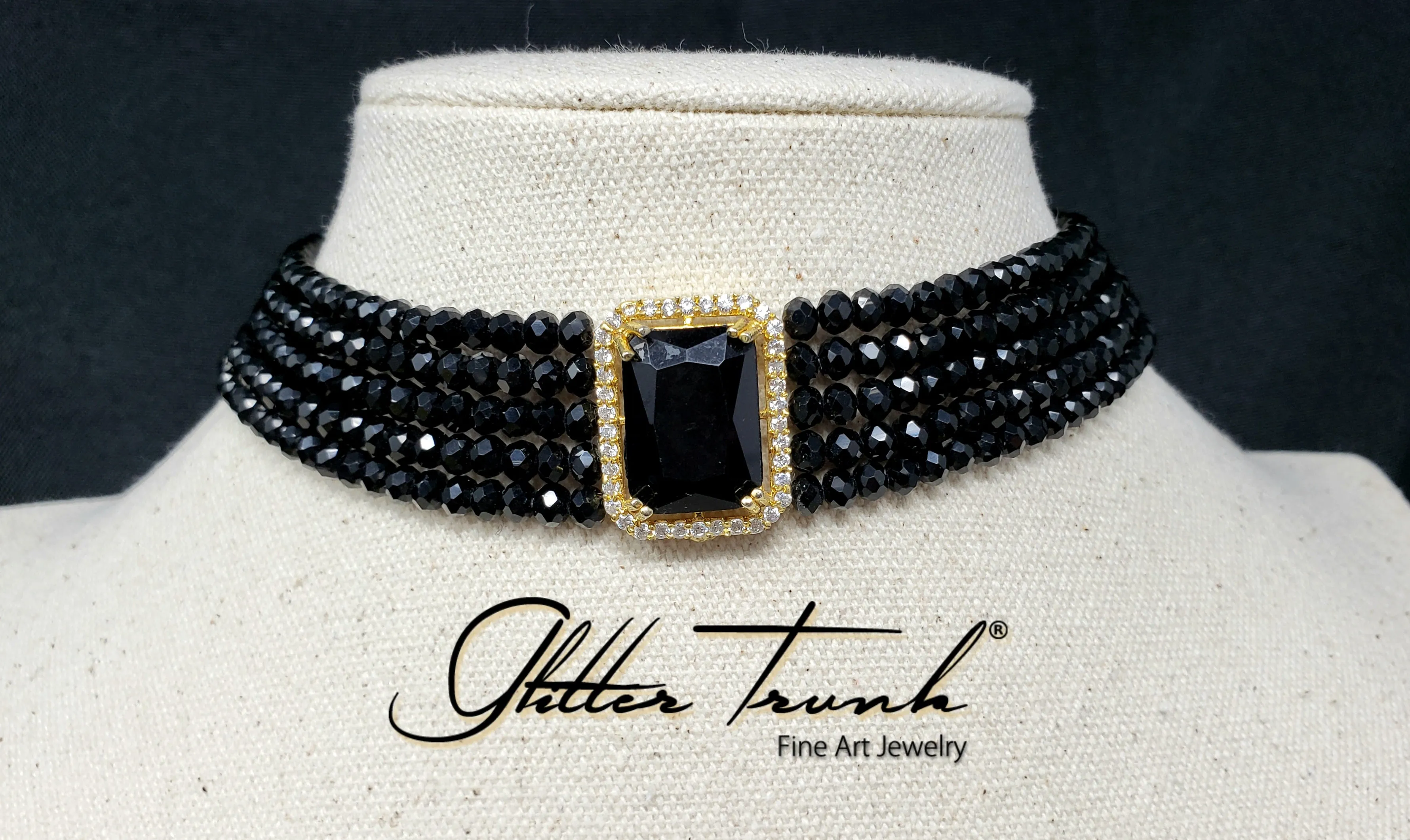 Mila Black Stone Chokers with American Diamond