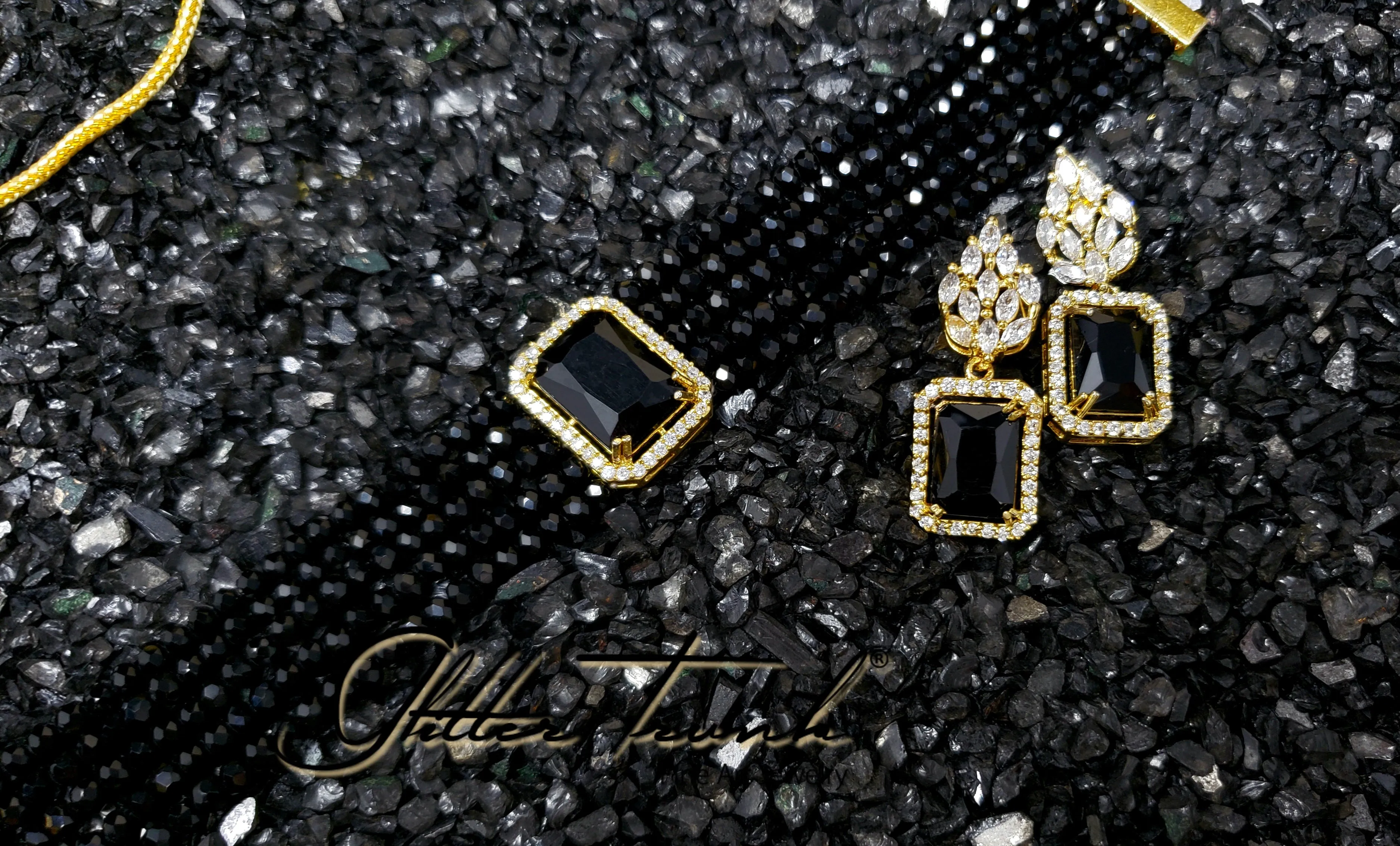 Mila Black Stone Chokers with American Diamond