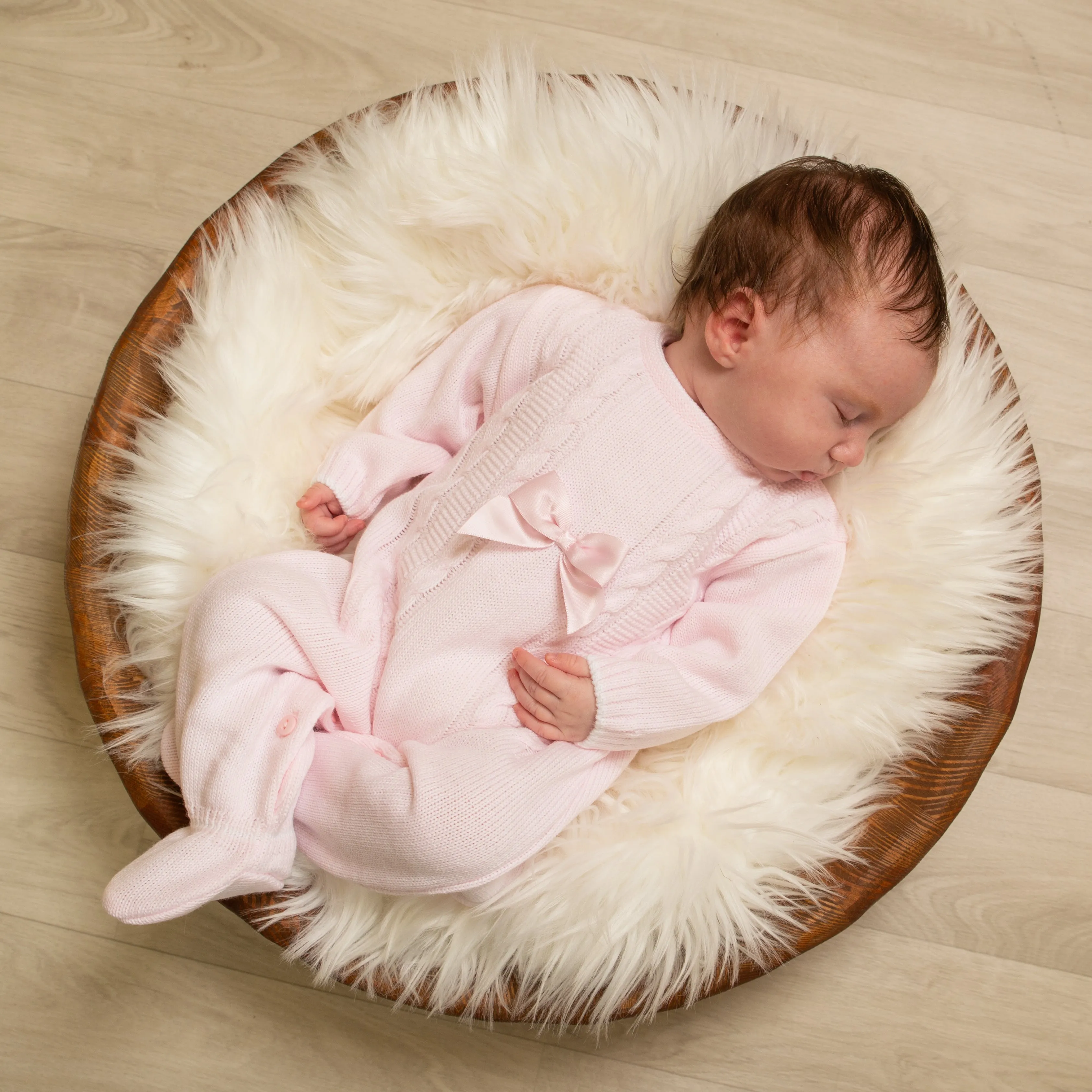 Millie & Ralph Pink Satin Bow Cable Onesie