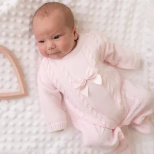 Millie & Ralph Pink Satin Bow Cable Onesie