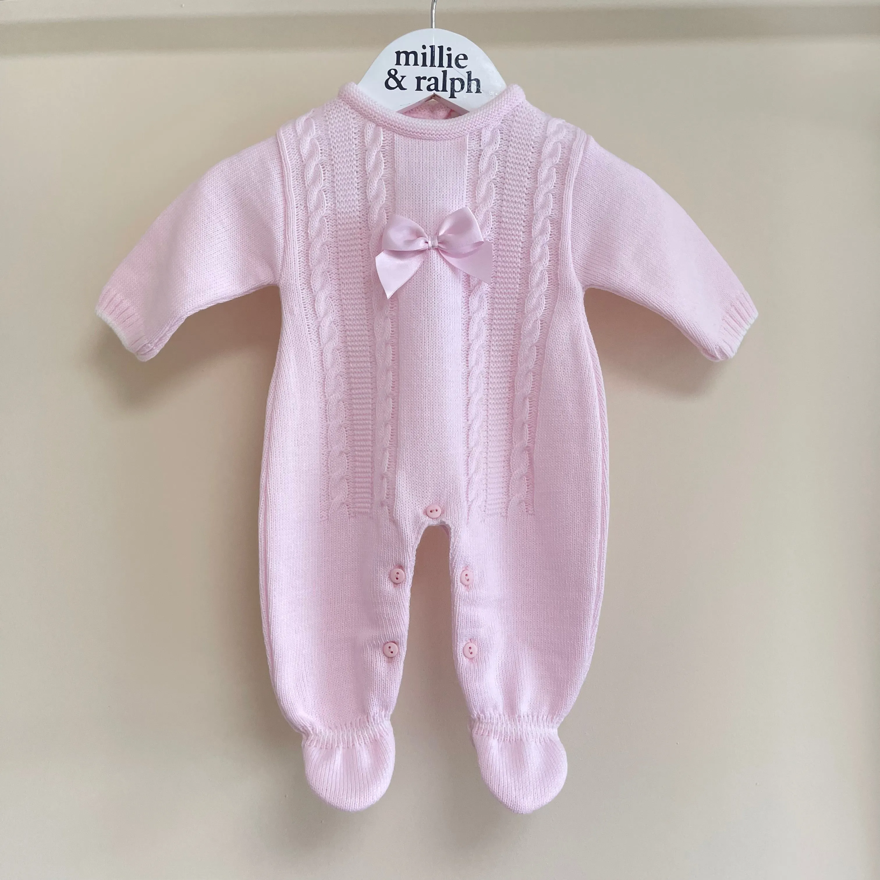 Millie & Ralph Pink Satin Bow Cable Onesie