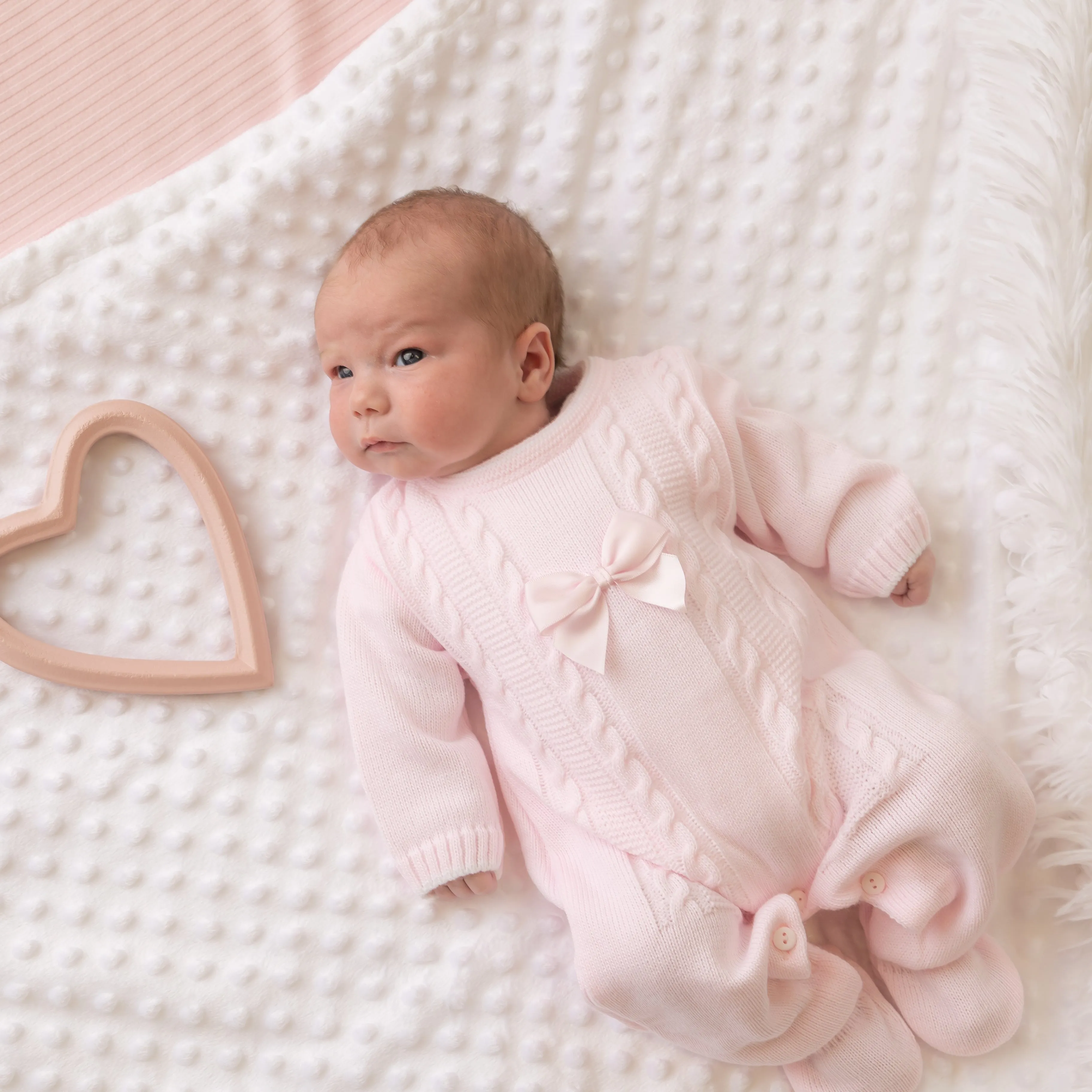 Millie & Ralph Pink Satin Bow Cable Onesie