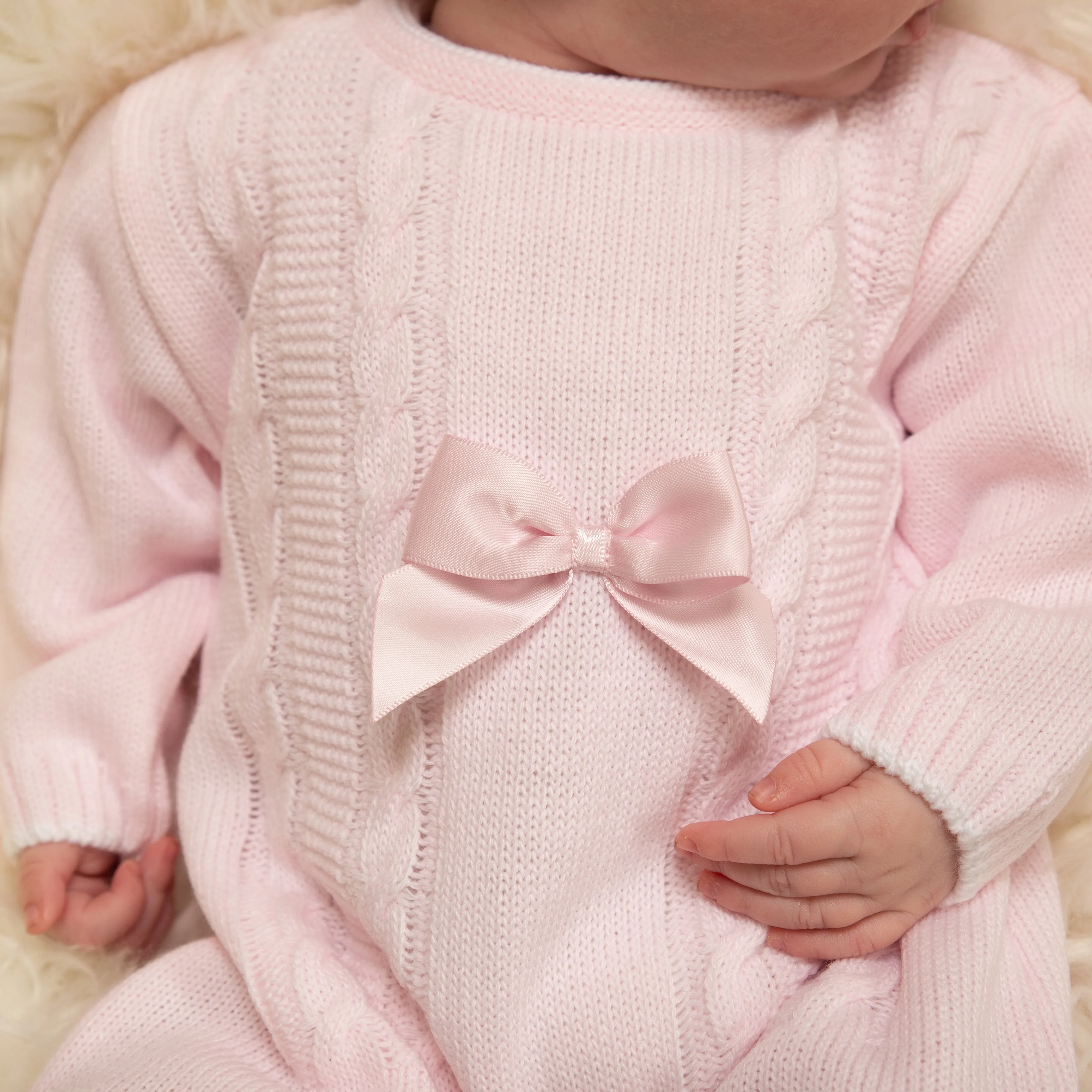 Millie & Ralph Pink Satin Bow Cable Onesie