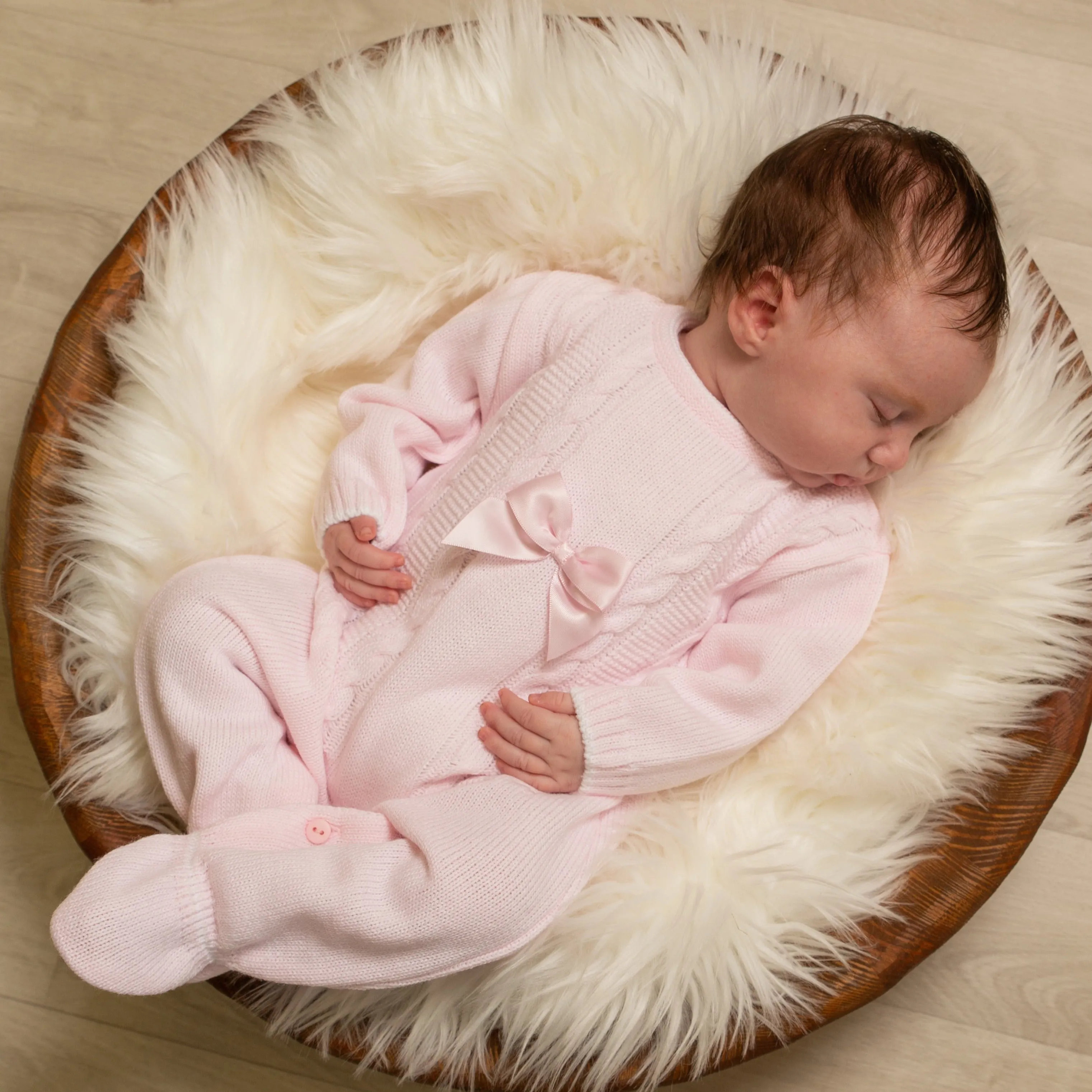 Millie & Ralph Pink Satin Bow Cable Onesie