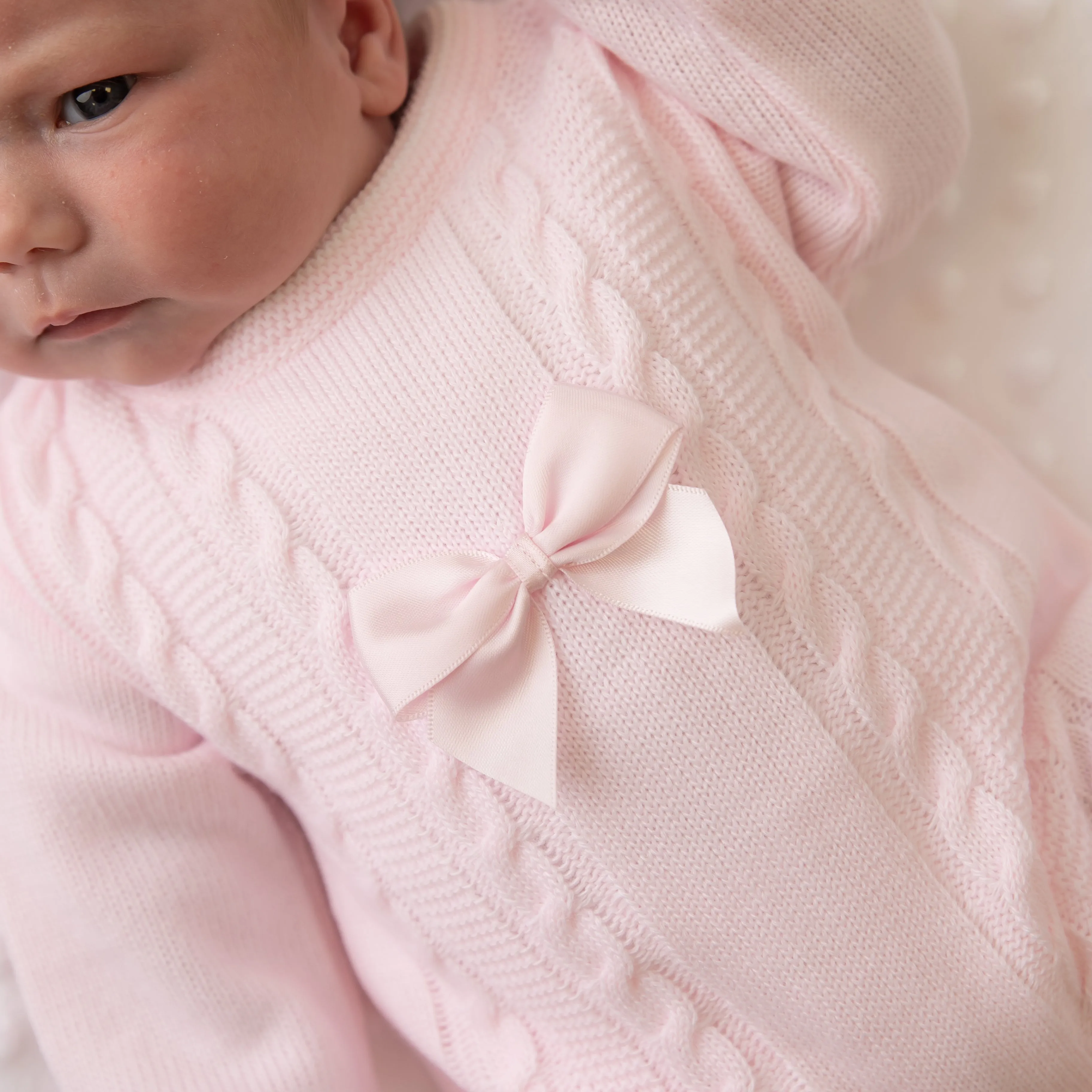 Millie & Ralph Pink Satin Bow Cable Onesie