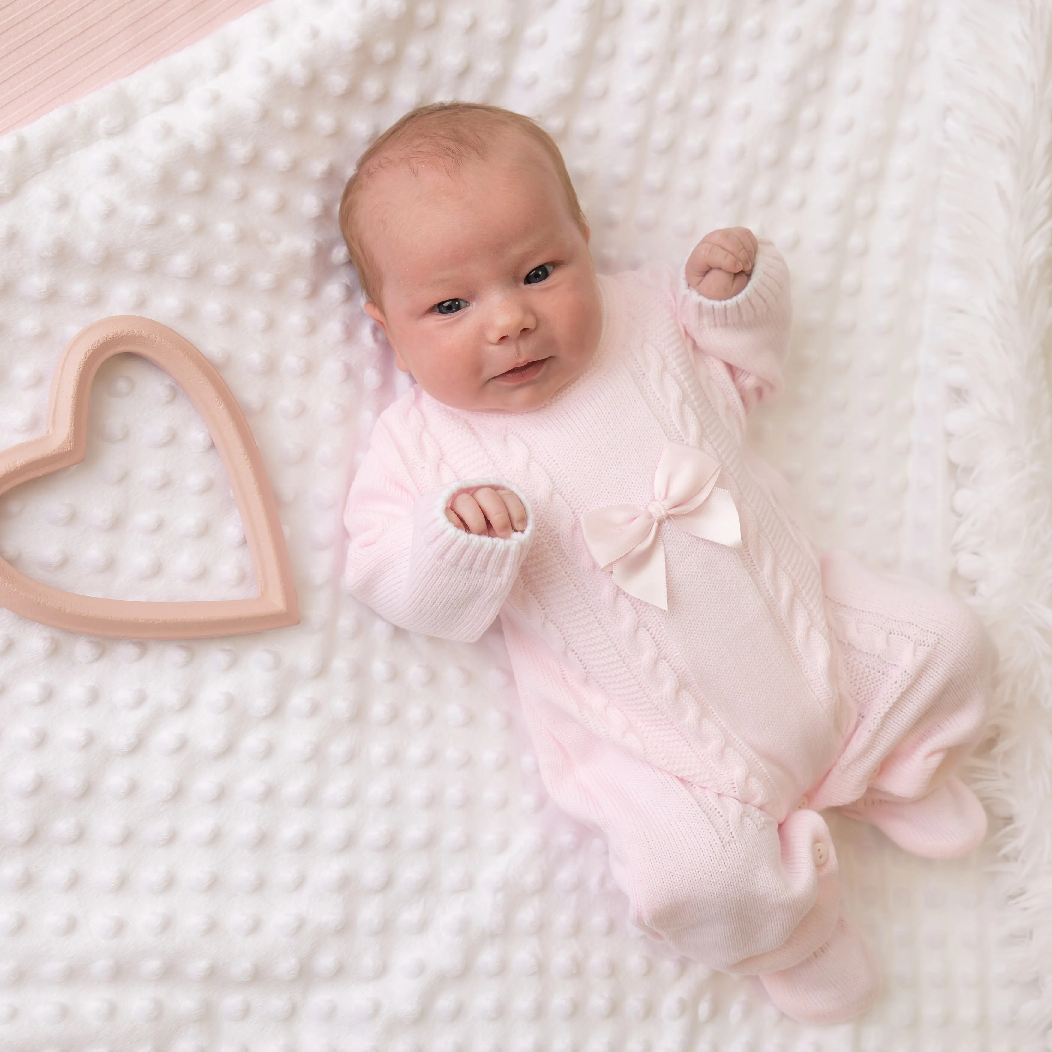 Millie & Ralph Pink Satin Bow Cable Onesie