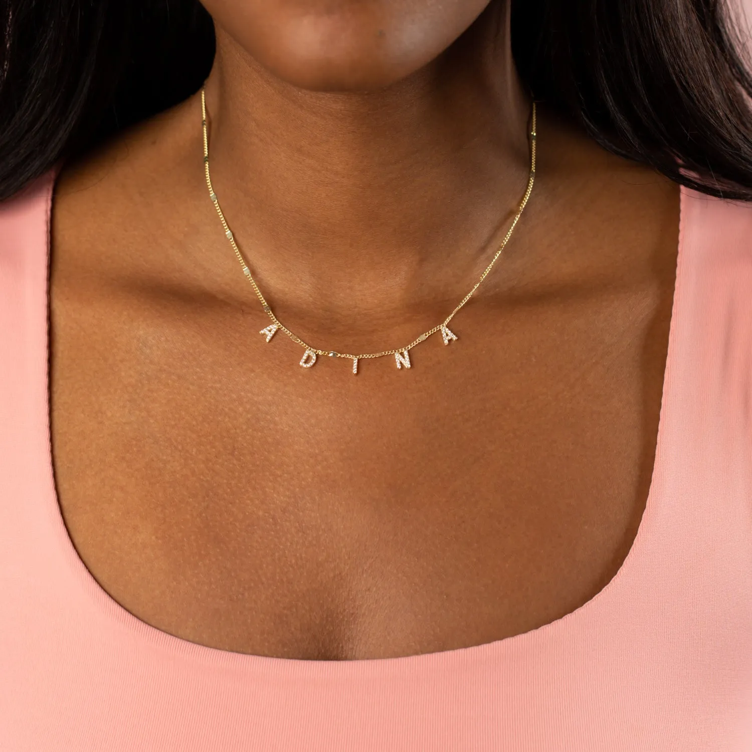Mini Block Name Chain Necklace