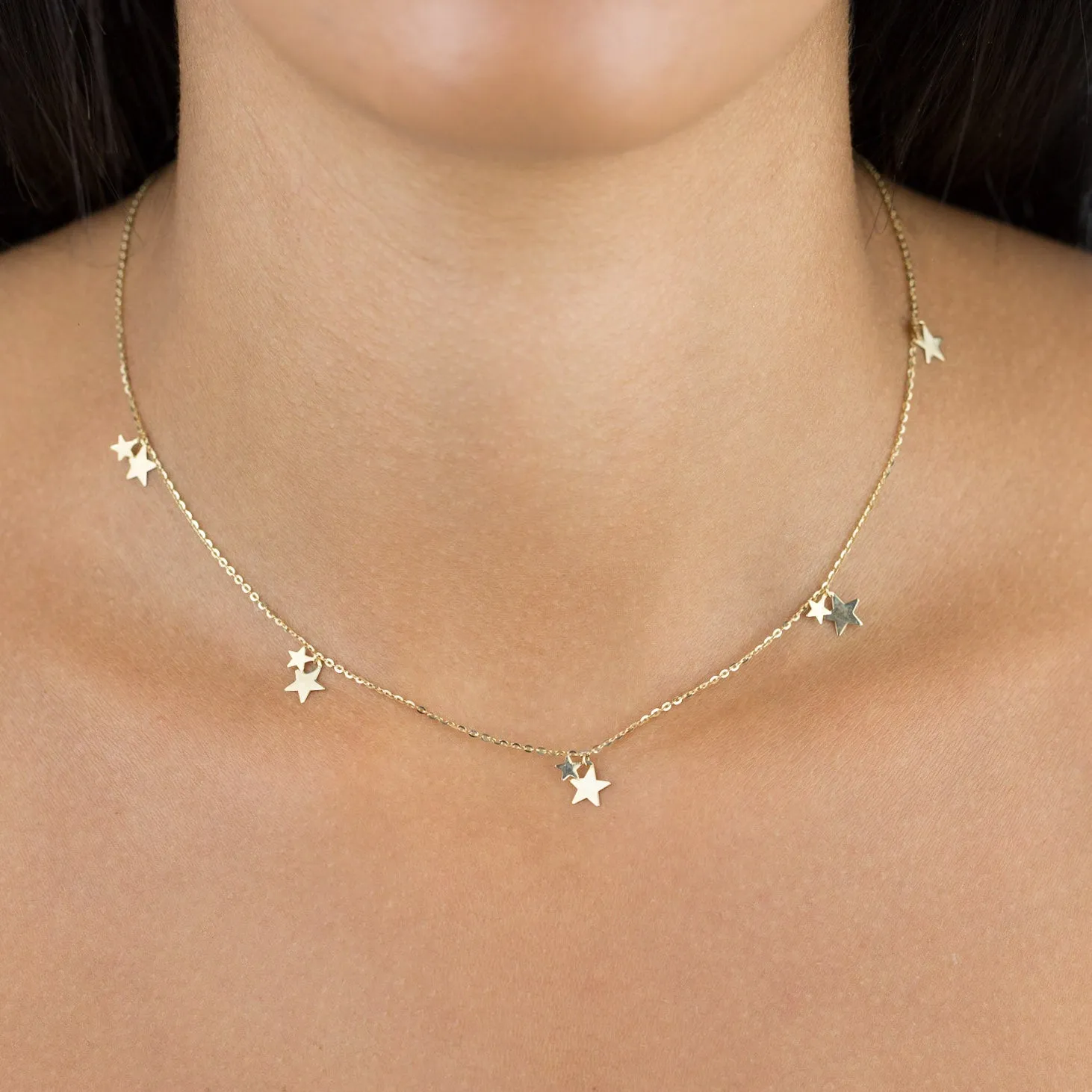 Mini Dangling Stars Necklace 14K