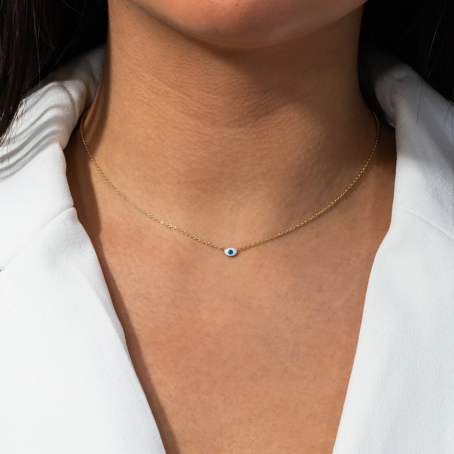 Mini Enamel Evil Eye Necklace 14K