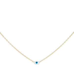 Mini Enamel Evil Eye Necklace 14K