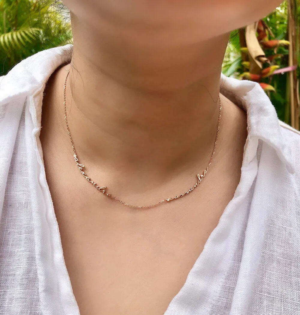 Mini Gem-set Nameplate Calligraphy Necklace