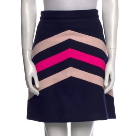 MSGM Wool Marine Neon Geometrical Striped Mini Skirt Size: M/US8 (Orig. $350)