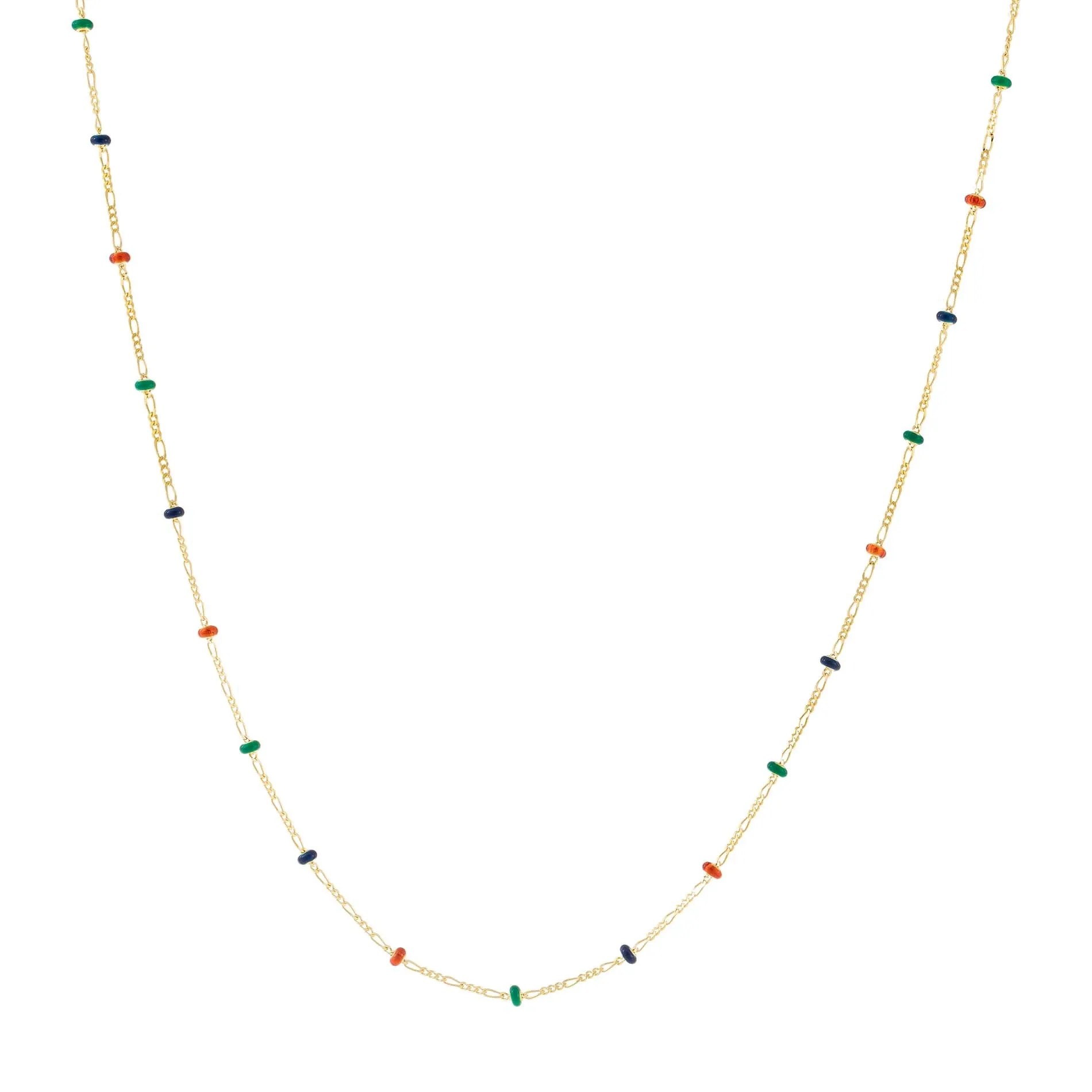 Multi Color Bead Figaro Necklace 14K