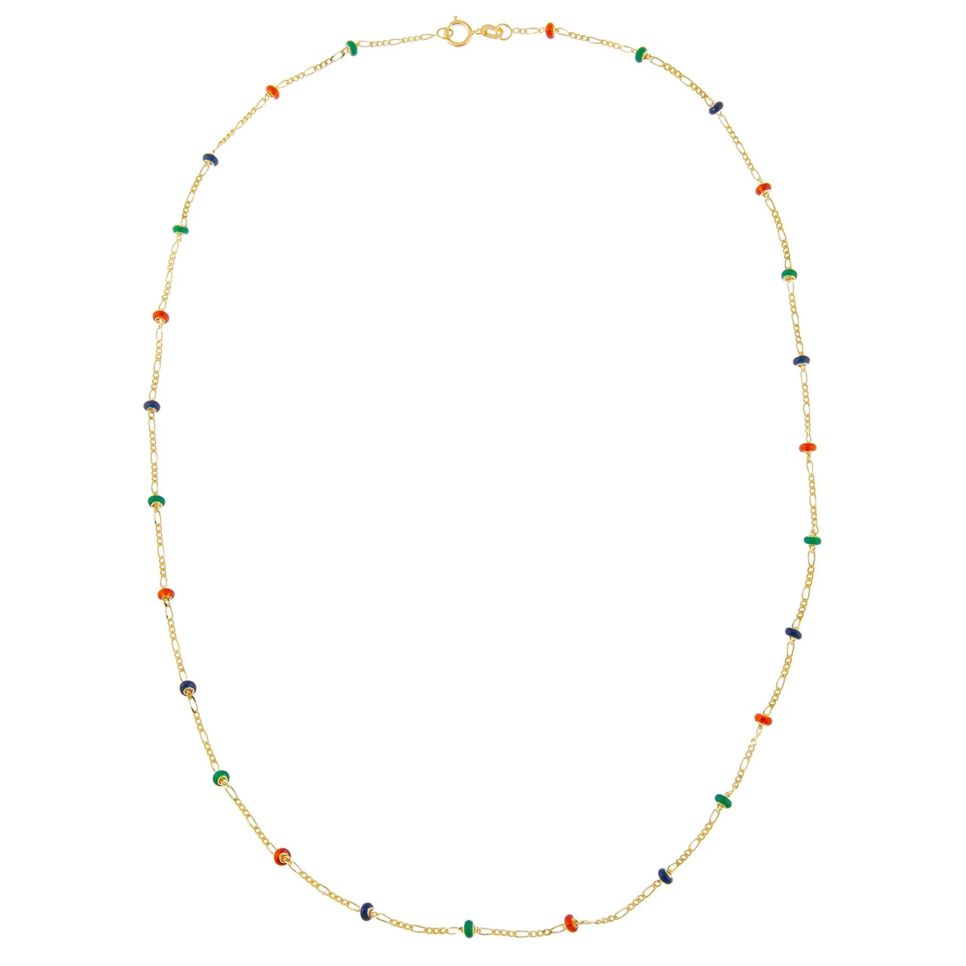 Multi Color Bead Figaro Necklace 14K
