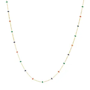 Multi Color Bead Figaro Necklace 14K